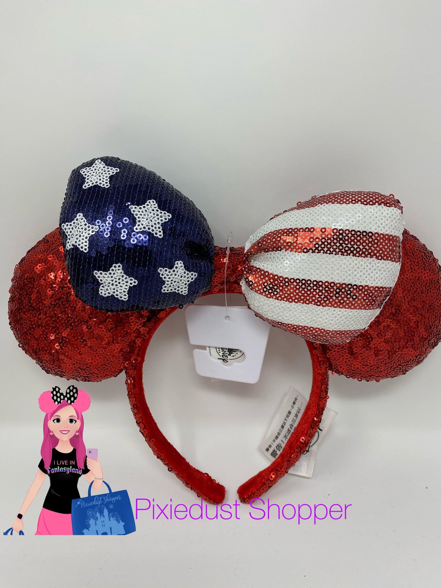 Disney Minnie Mouse Americana Sequined Ear Headband with Bow - World of Treasures