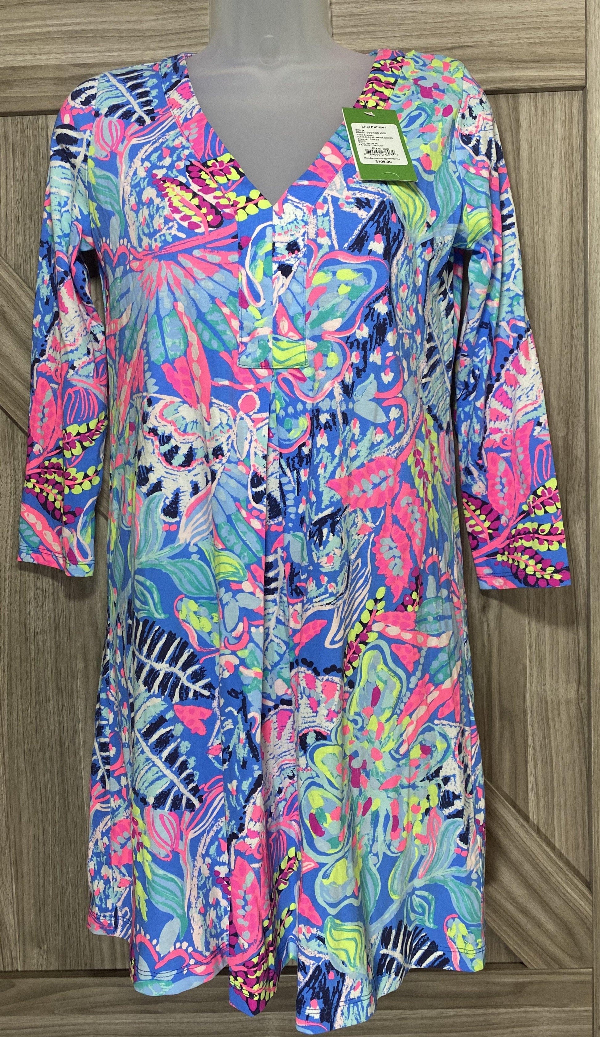 Lilly Pulitzer Amina Long Sleeve Dress in Multi Fantasy Garden XXS - World of Treasures