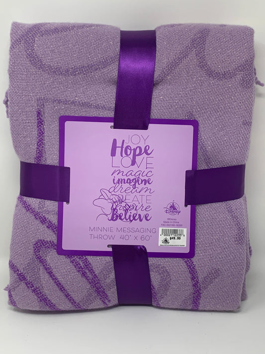 Disney Minnie Purple Sparkle Messaging Throw Blanket 40” x 60”