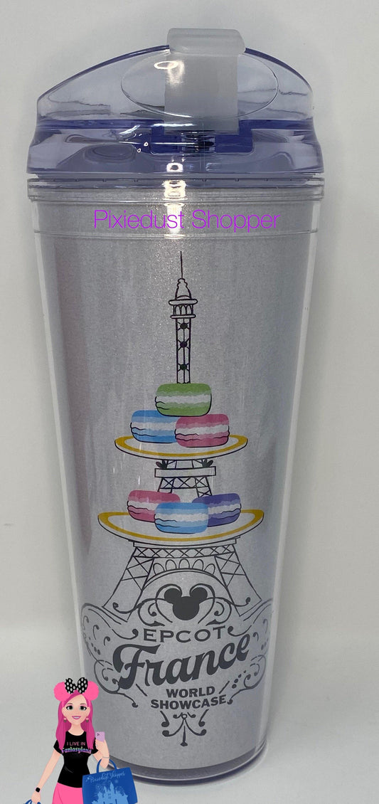 Disney Epcot France World Showcase Mickey Macaron Glitter Tumbler Cup - World of Treasures