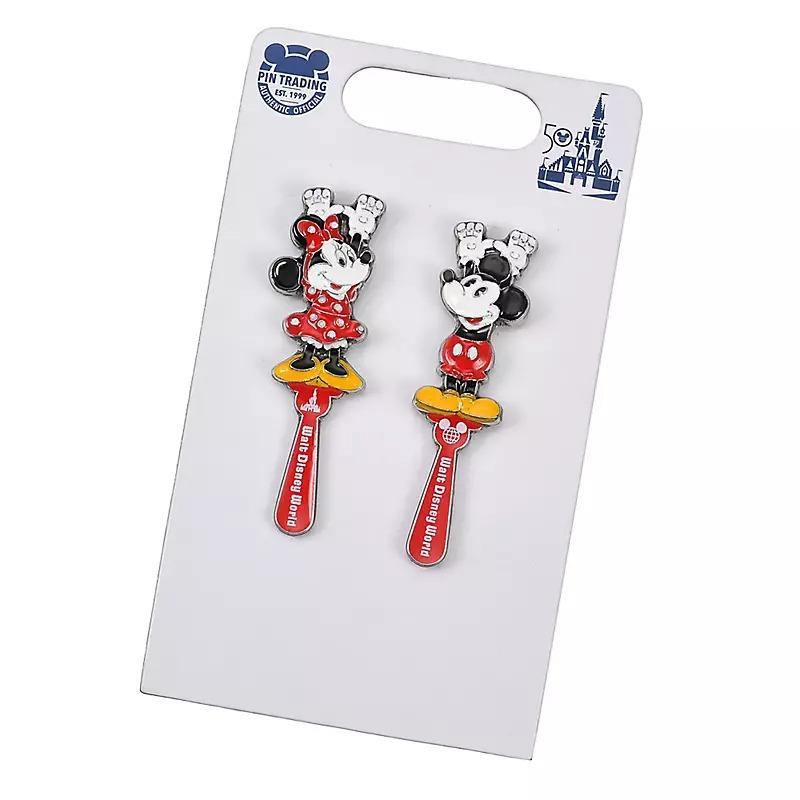 Walt Disney World 50th Anniversary Minnie and Mickey Back Scratcher Pin Set - World of Treasures