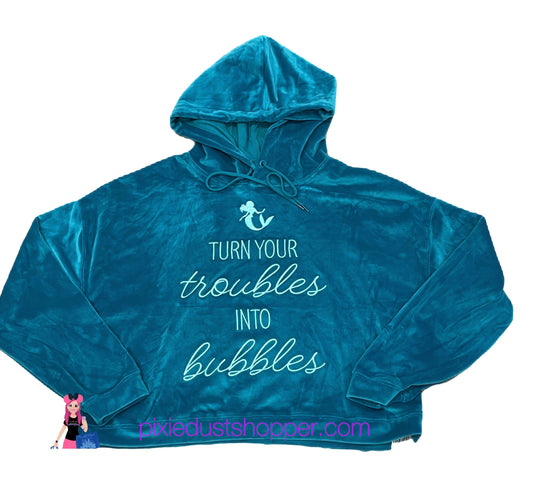 Disney Little Mermaid Ariel Velour Crop Hoodie Pullover for Women - World of Treasures