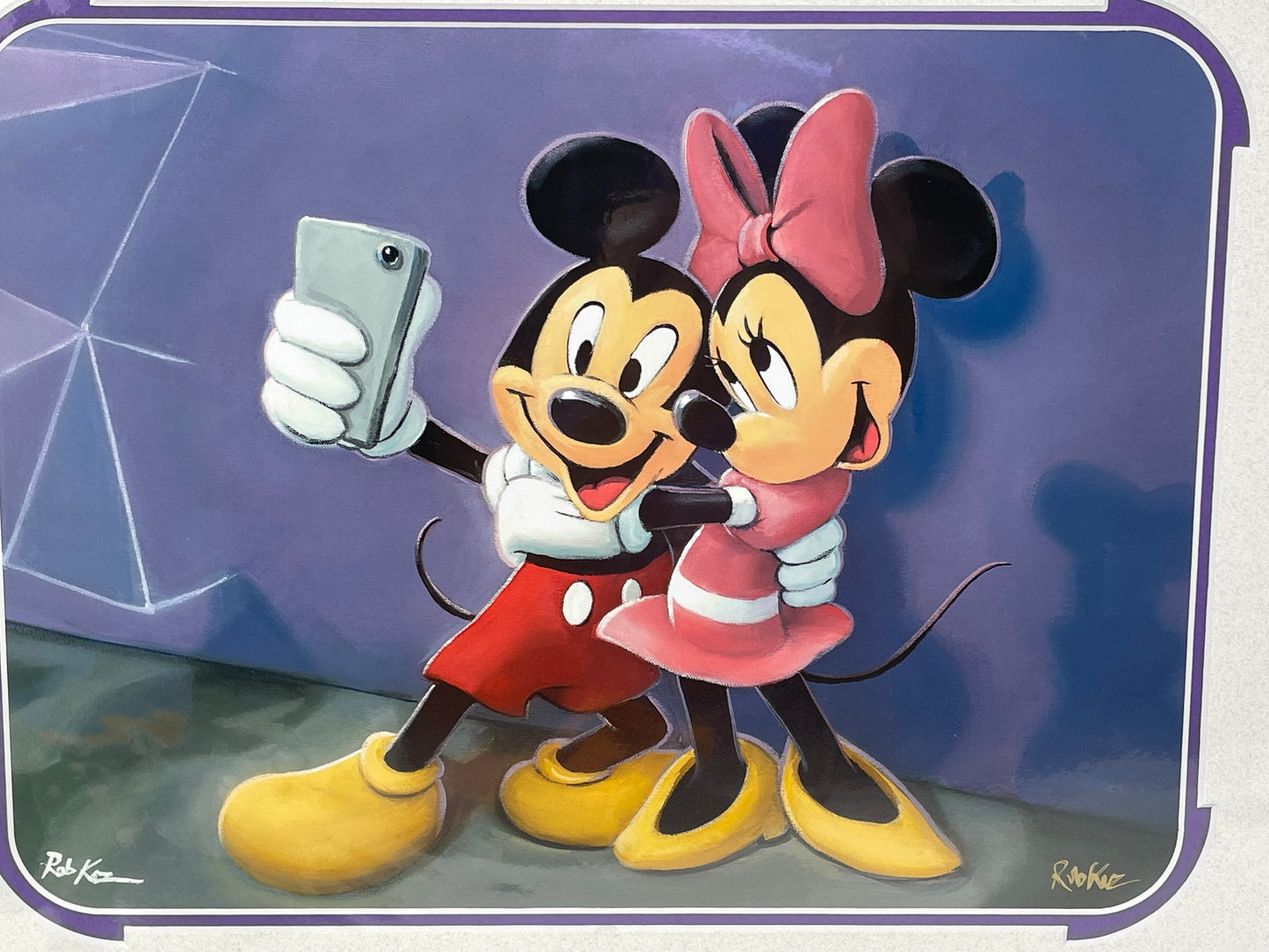 Disney Mickey/Minnie “Purple Wall Selfie” 14x18” Print SIGNED Rob Kaz