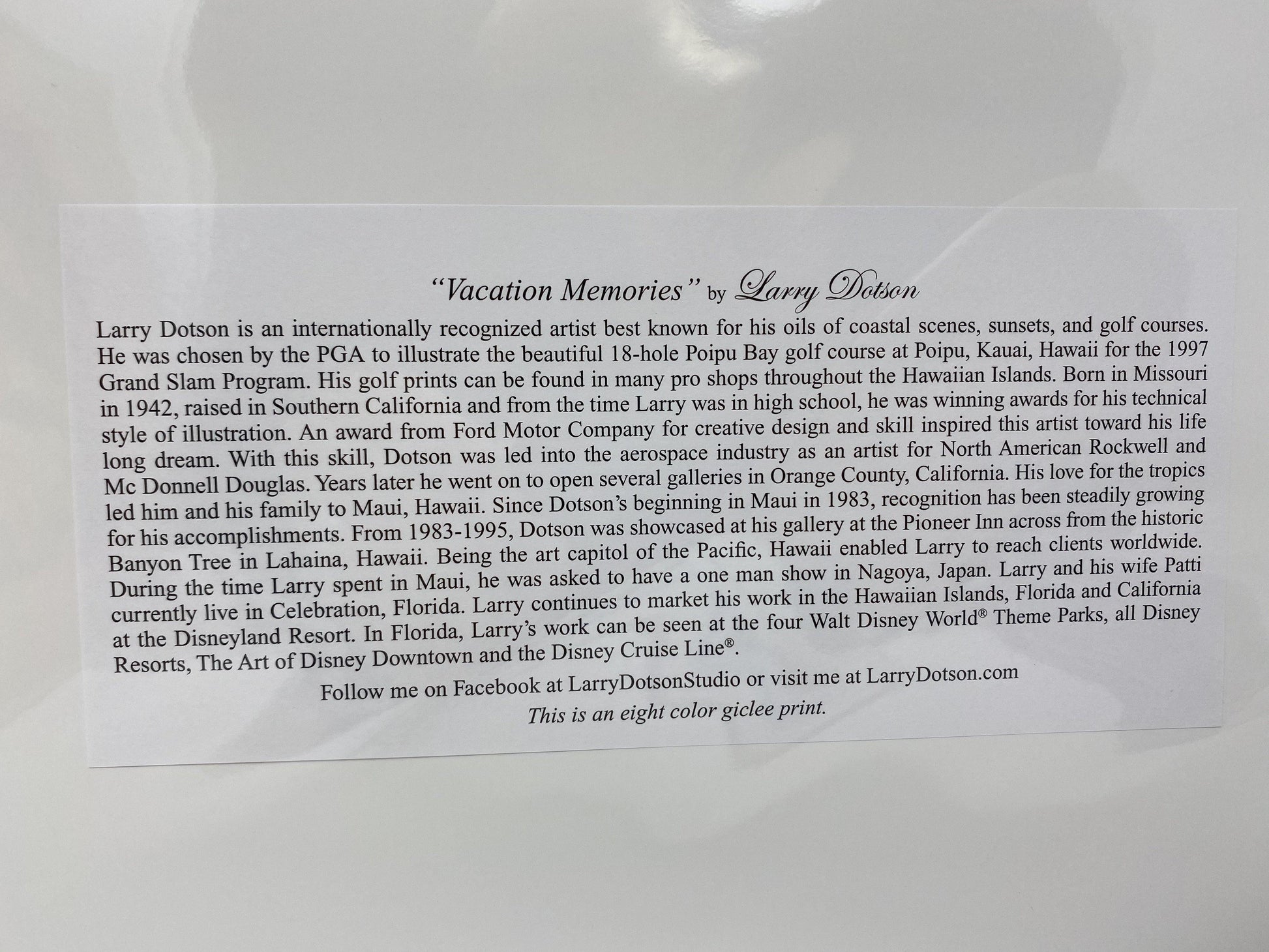 Disney CONTEMPORARY RESORT Larry Dotson Print 8x10" Matted Print - World of Treasures