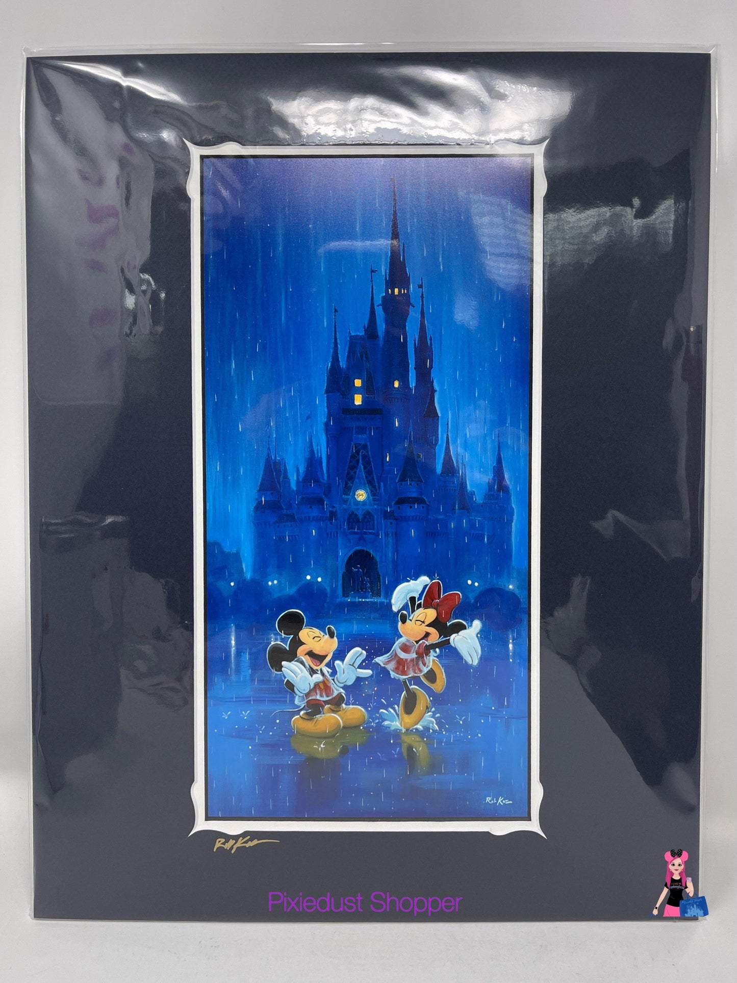 Disney “Rainy Day Fun” Mickey, Minnie, Castle 14x18” Print SIGNED Rob Kaz - World of Treasures