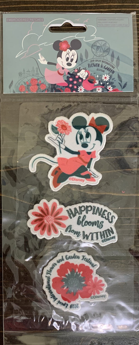 Disney Epcot Flower and Garden 2019 Set of 3 Minnie Adhesive Embroidered Patches