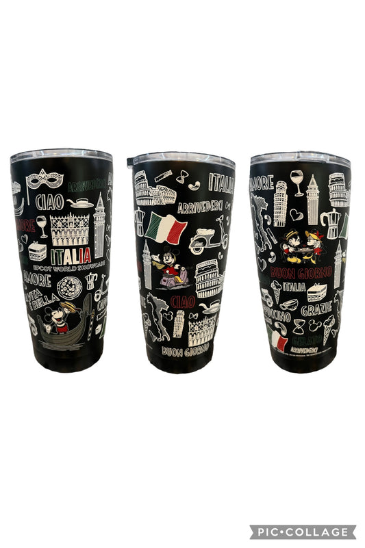 Disney Epcot Italy World Showcase Mickey and Minnie Stainless Travel Tumbler Cup