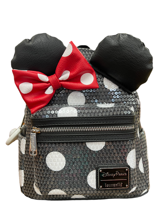 Disney Parks Sequin Minnie Mouse Loungefly Backpack Polka Dots