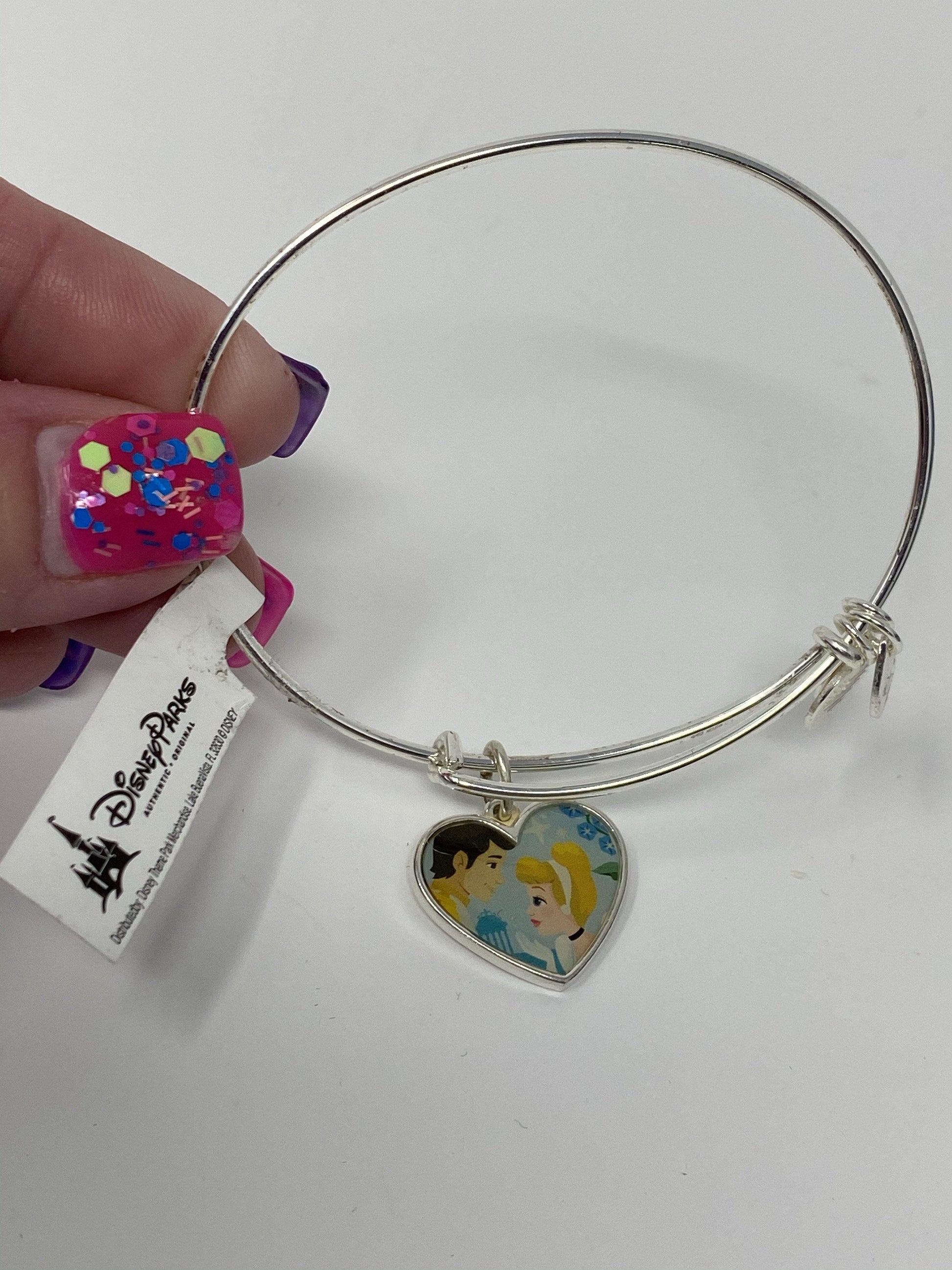 Disney Cinderella and Prince Charming Silver Heart Alex and Ani Bracelet - World of Treasures