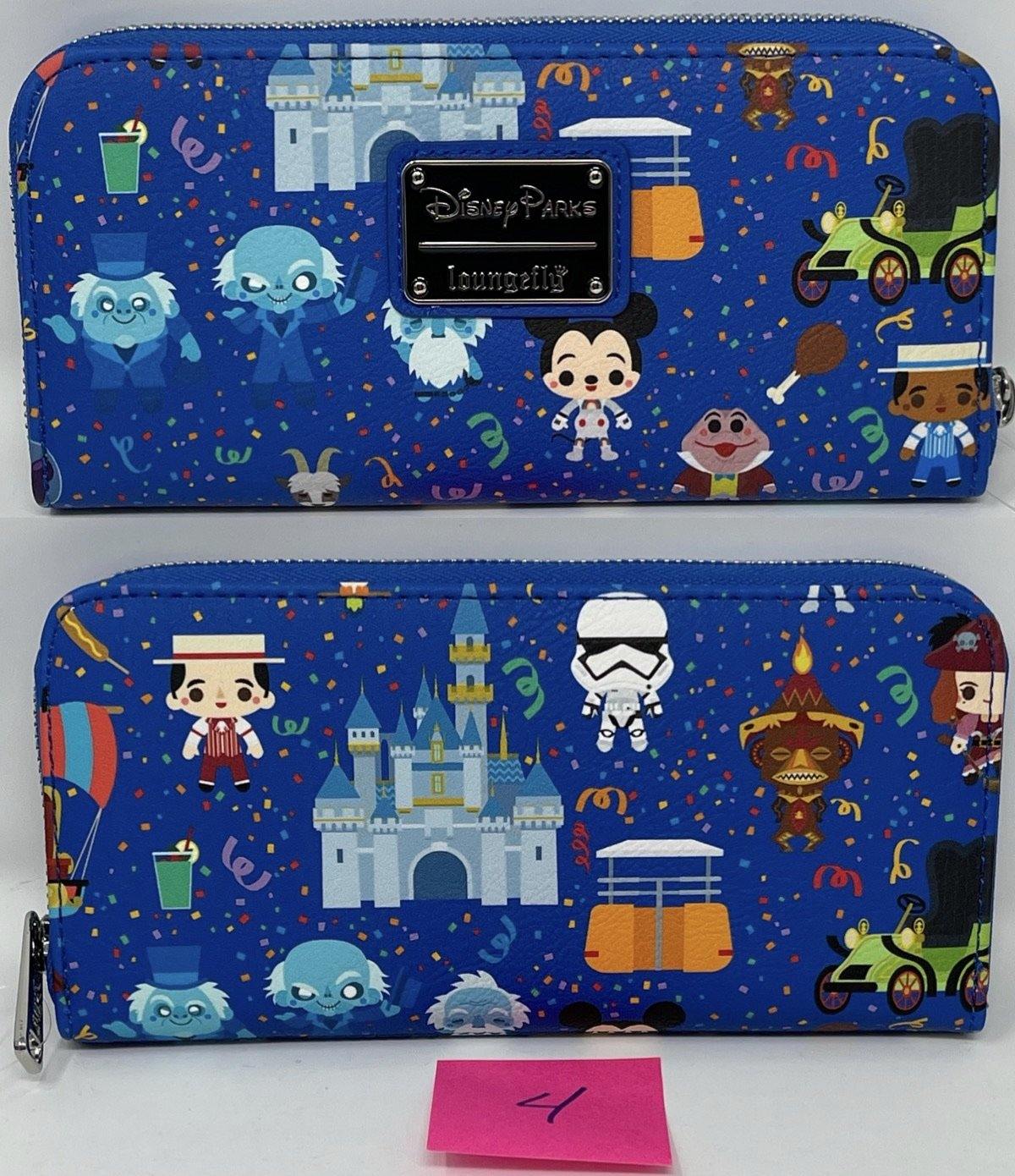Disney Parks Icon Attractions Celebrations Loungefly Wallet-Castle, Tiki, Orange Bird, Dapper Dan - World of Treasures
