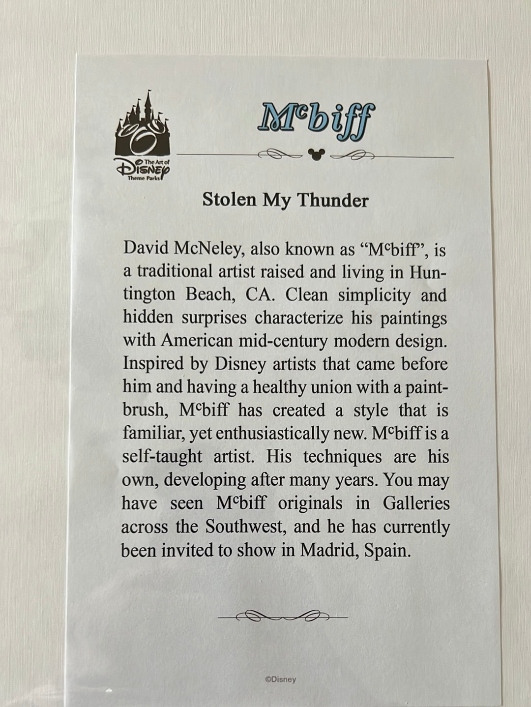 Disney "Stolen My Thunder" Disneyland by  Mcbiff 14X18" Matted Print