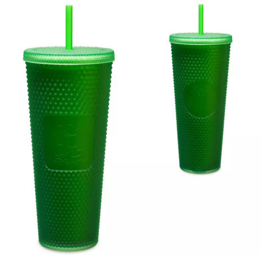 Walt Disney World Mickey Starbucks Green Studded Tumbler Cup with Straw