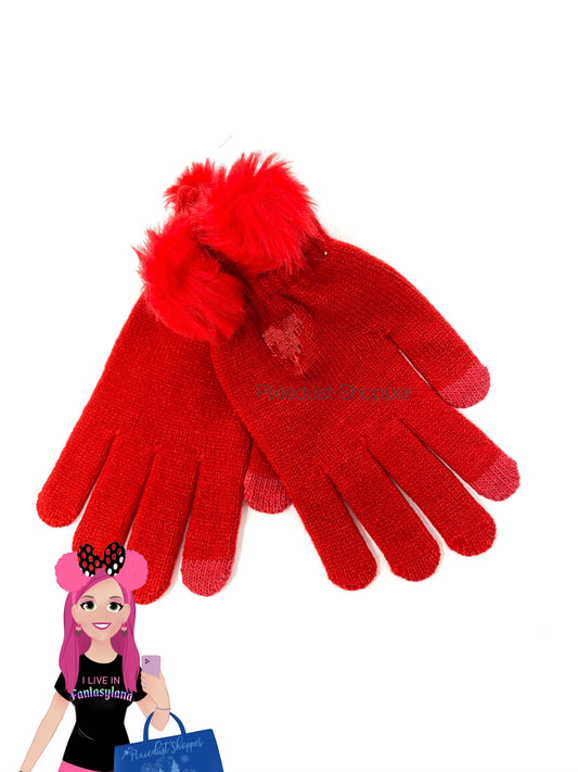 Disney Mickey Embroidered Red Pom Pom Knit Tech Gloves - World of Treasures