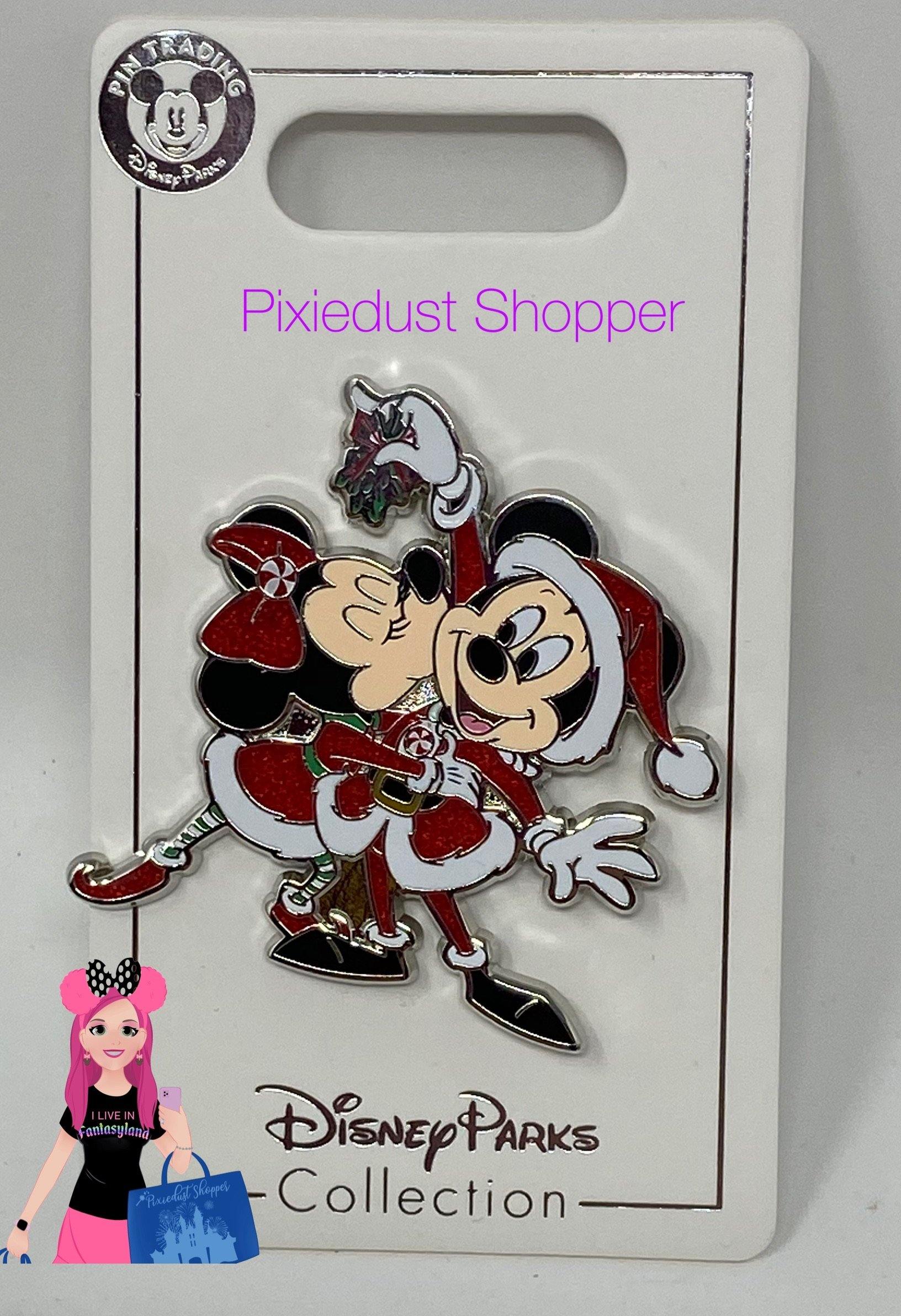 Disney Santa Mickey and Minnie Kissing Mistletoe Pin - World of Treasures