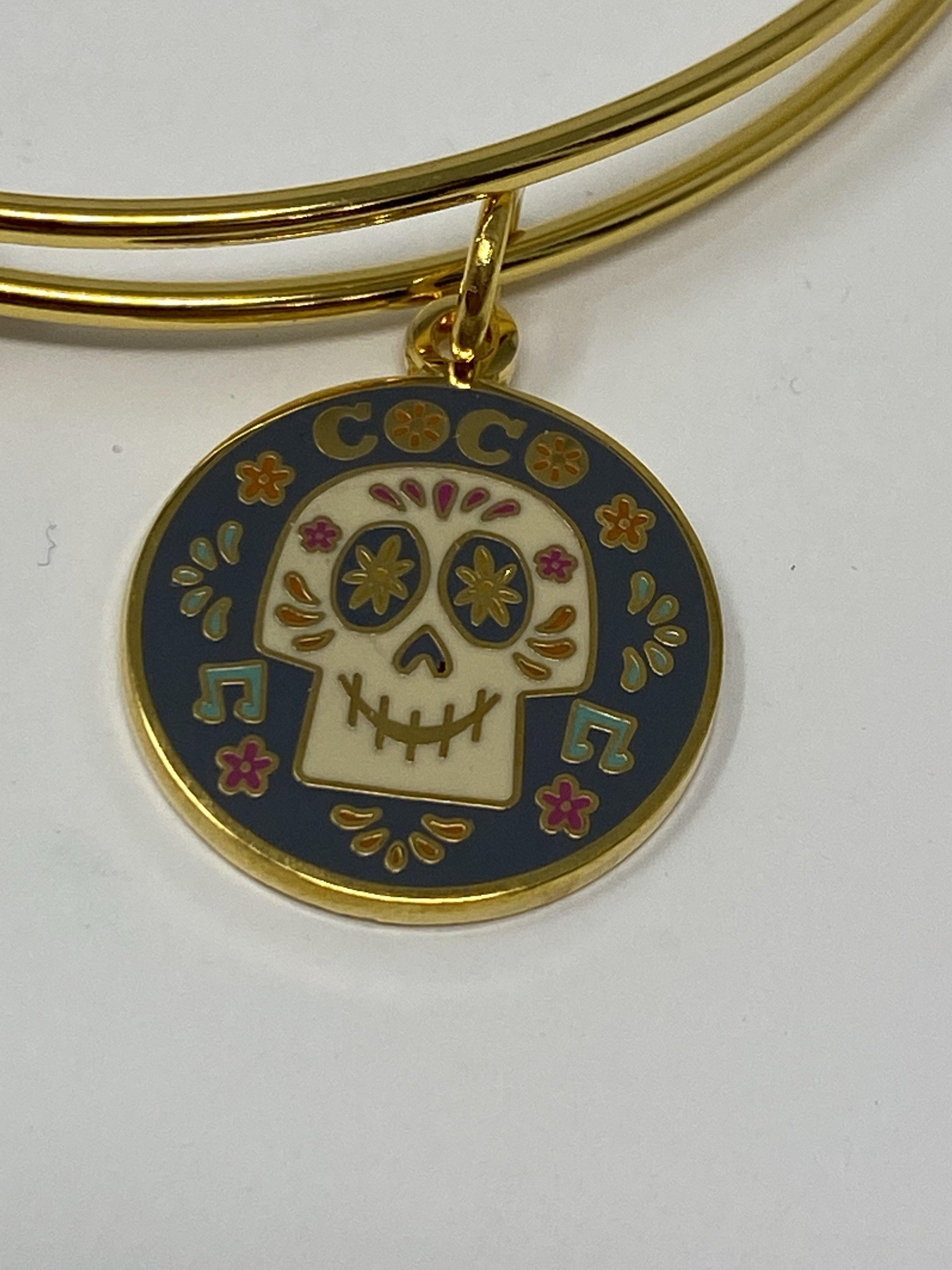 Disney Pixar Coco Skull Gold Alex and Ani Bracelet - World of Treasures