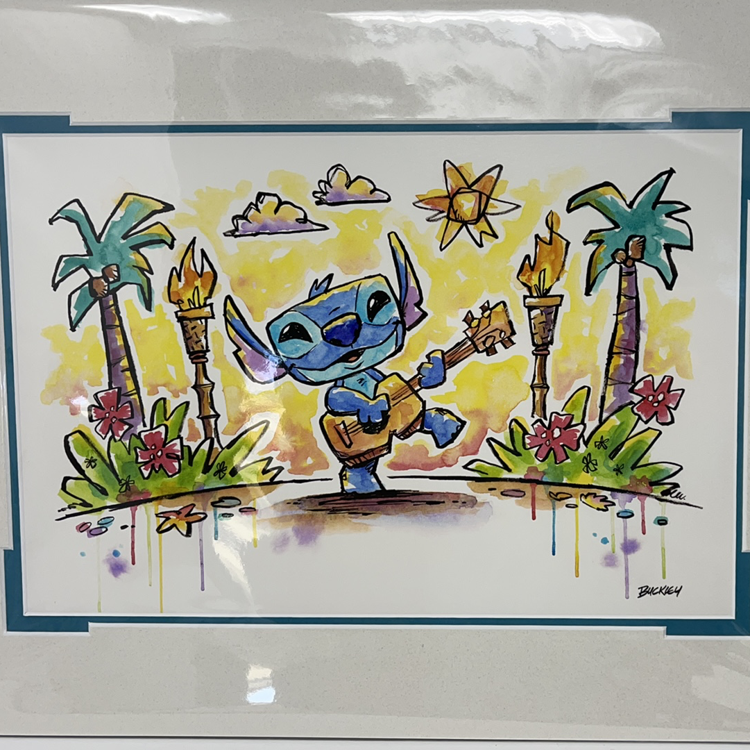 Disney Print "Sing Along with Stitch" by David Buckley (FOTA Exclusive) 14x18" Matted Print - World of Treasures