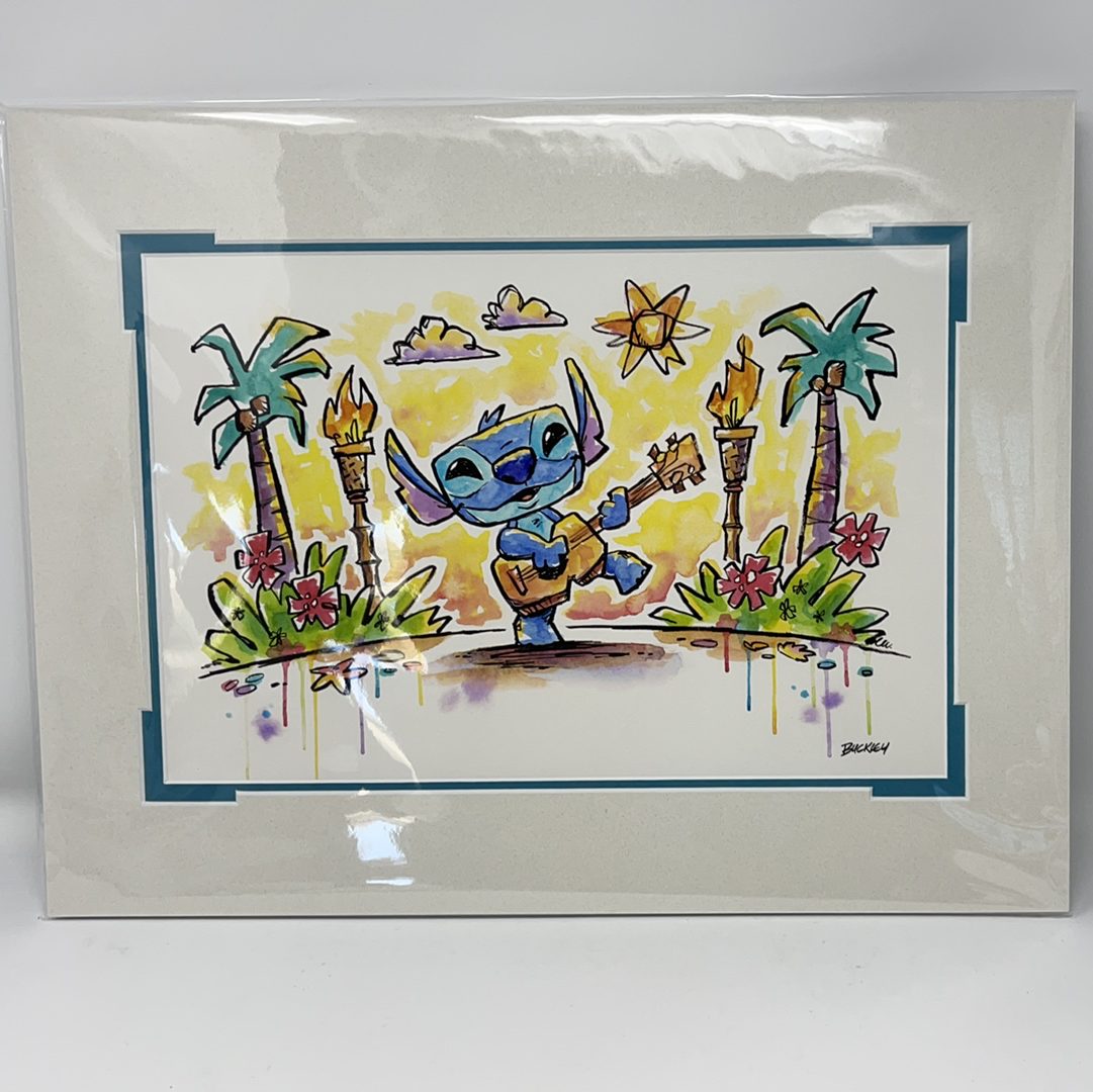 Disney Print "Sing Along with Stitch" by David Buckley (FOTA Exclusive) 14x18" Matted Print - World of Treasures