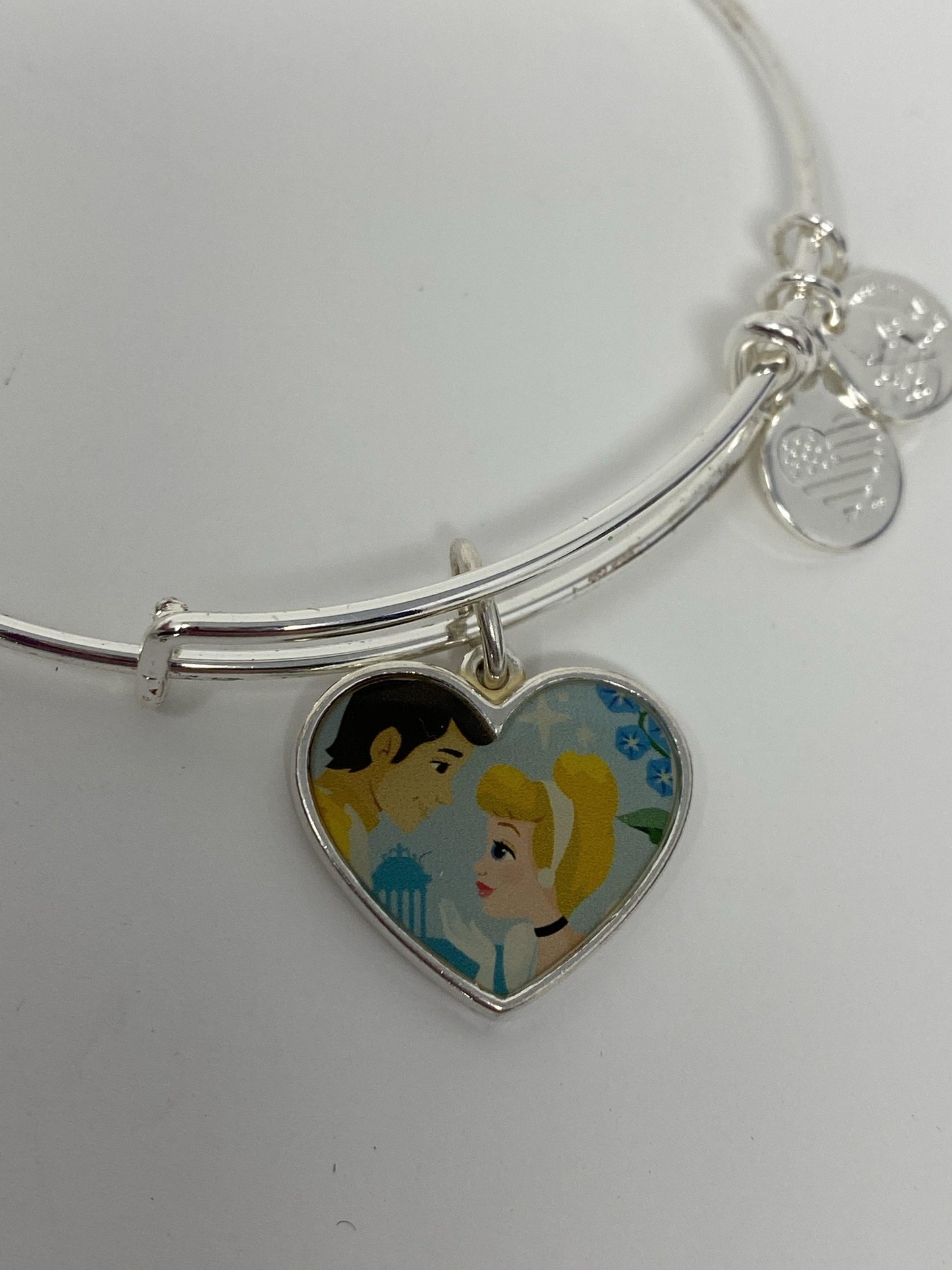 Disney Cinderella and Prince Charming Silver Heart Alex and Ani Bracelet - World of Treasures