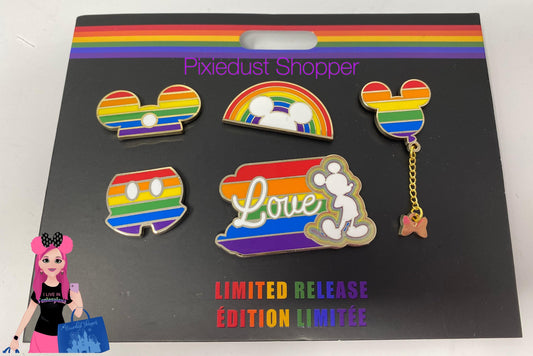 Disney Rainbow Mickey Love 5 Pin Set Limited Release - World of Treasures