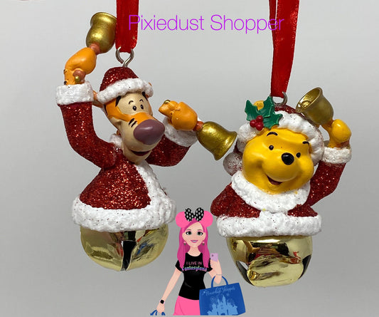 Disney Santa Winnie the Pooh and Tigger Bell Ornament Set - World of Treasures