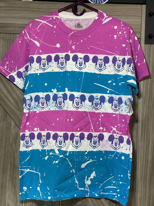 Disney Parks Mickey Pink/Blue Splatter-Adult T-shirt - World of Treasures