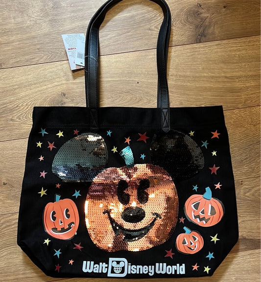 Disney World Sequin Mickey Pumpkin Canvas Tote Bag