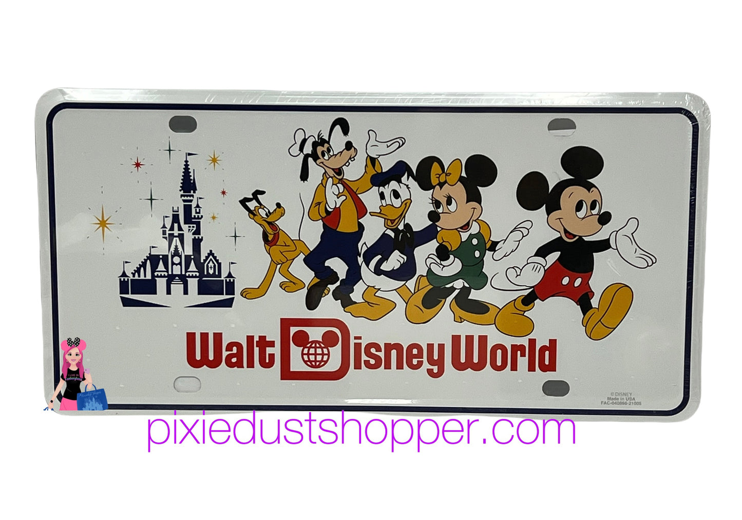 Disney World 50th Anniversary Retro Vault Mickey & Friends Metal License Plate