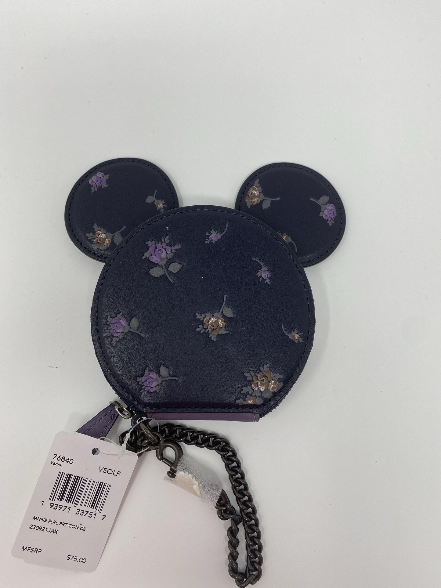 Disney X COACH Mickey Floral Coin Purse Keychain Clip - World of Treasures