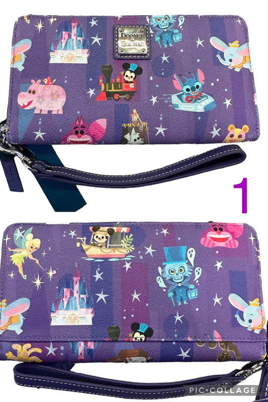 Disney Parks Dooney& Bourke Joey Chou Wallet Wristlet- Castle, HotBox Ghost, Stitch