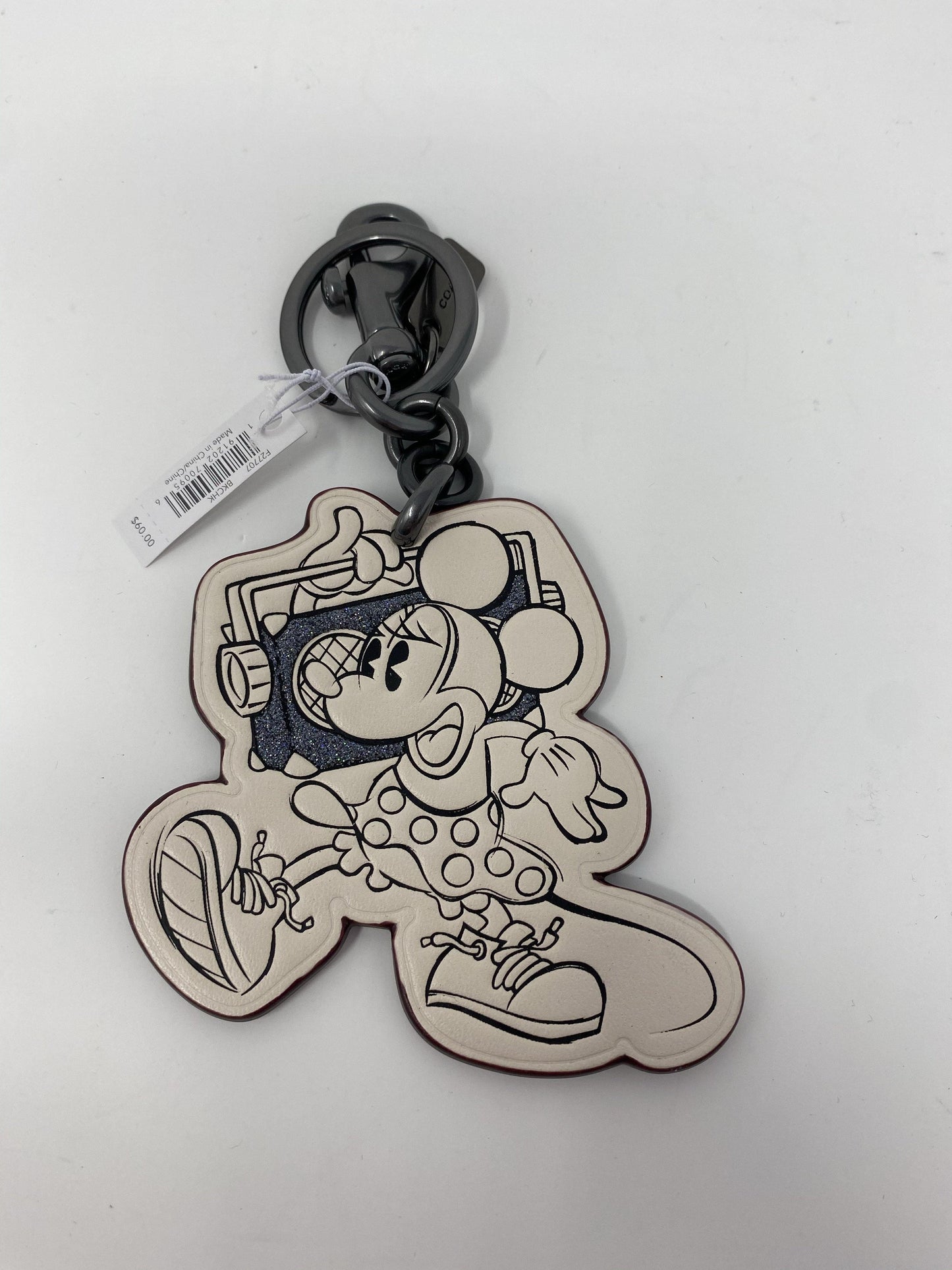 Disney X COACH Minnie Glitter Boombox Leather Keychain Clip - World of Treasures