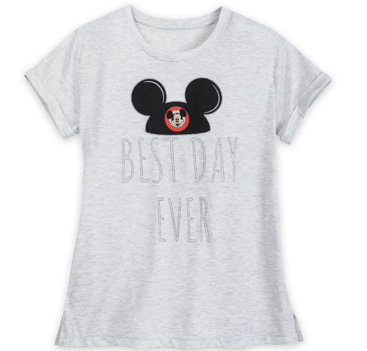 Disney Best Day Ever Glitter Mickey Mouse Ear Hat Women’s Shirt - World of Treasures