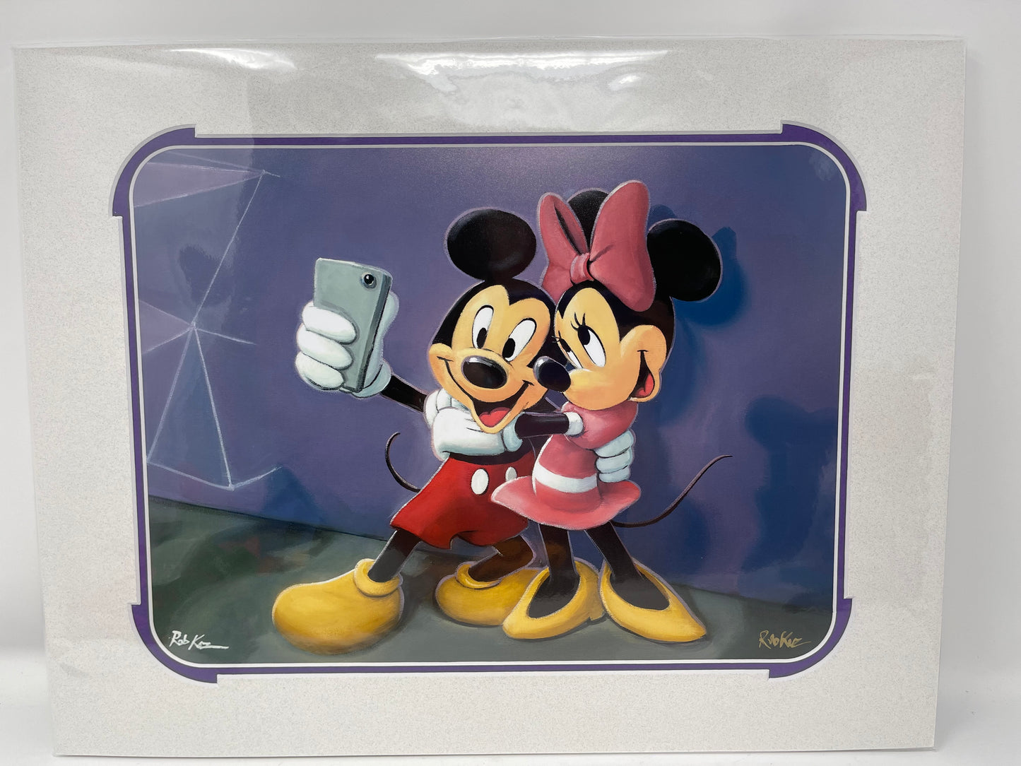 Disney Mickey/Minnie “Purple Wall Selfie” 14x18” Print SIGNED Rob Kaz