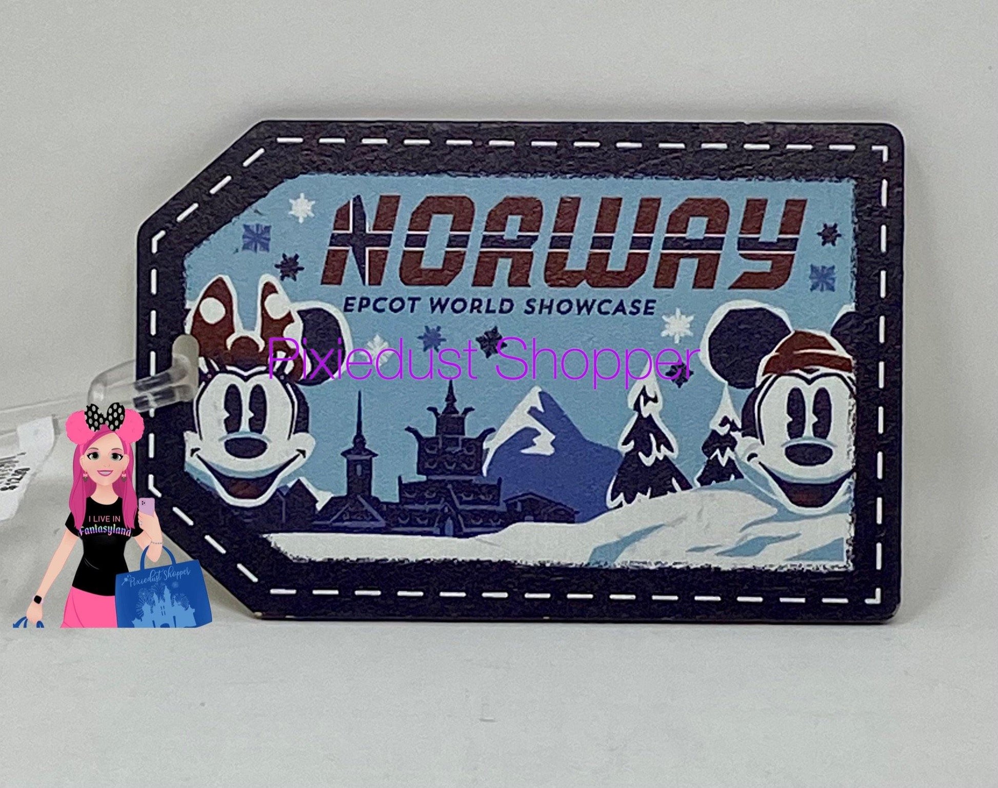 Disney Epcot Norway World Showcase Mickey and Minnie Ski Luggage Tag - World of Treasures