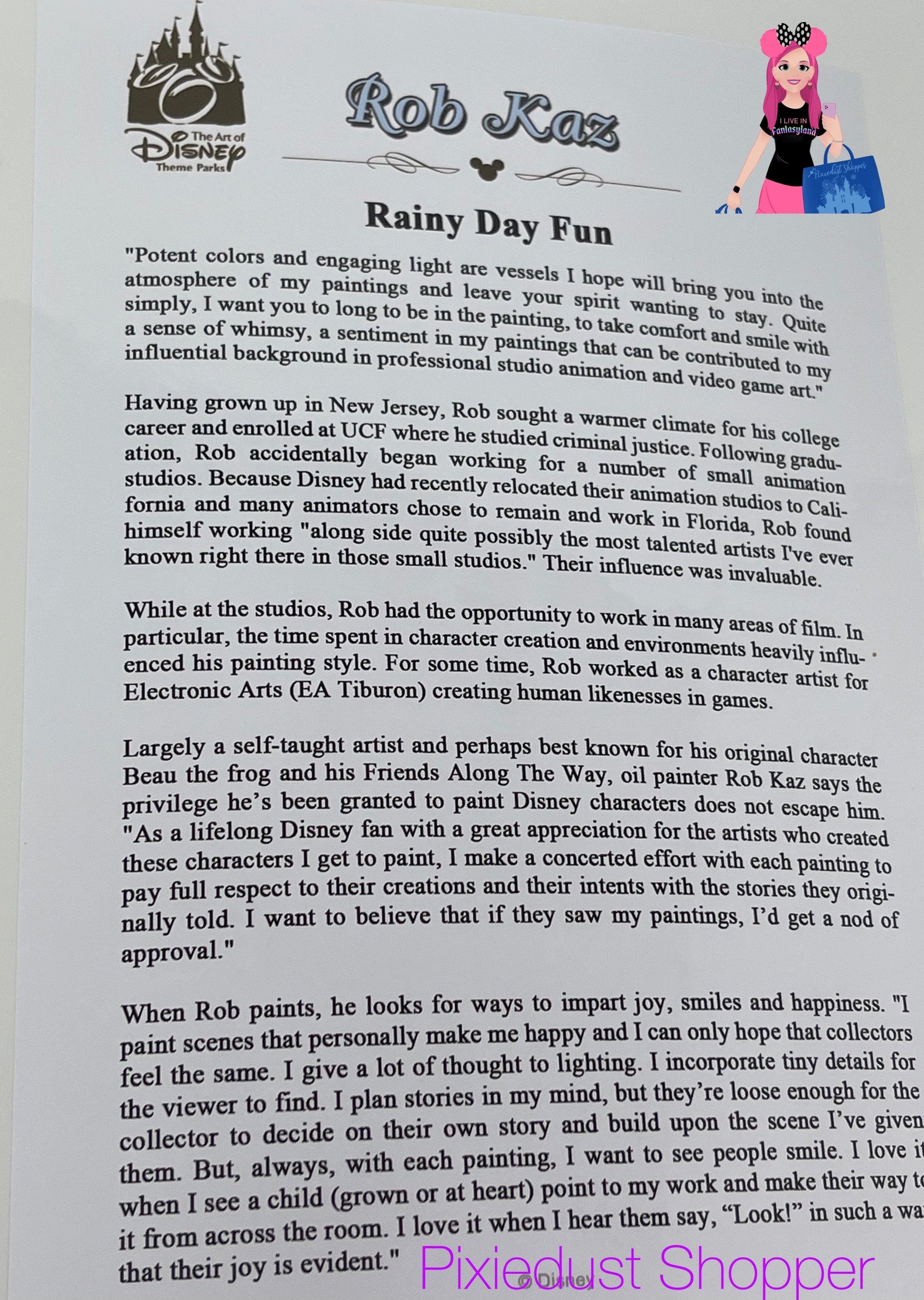 Disney “Rainy Day Fun” Mickey, Minnie, Castle 14x18” Print SIGNED Rob Kaz - World of Treasures