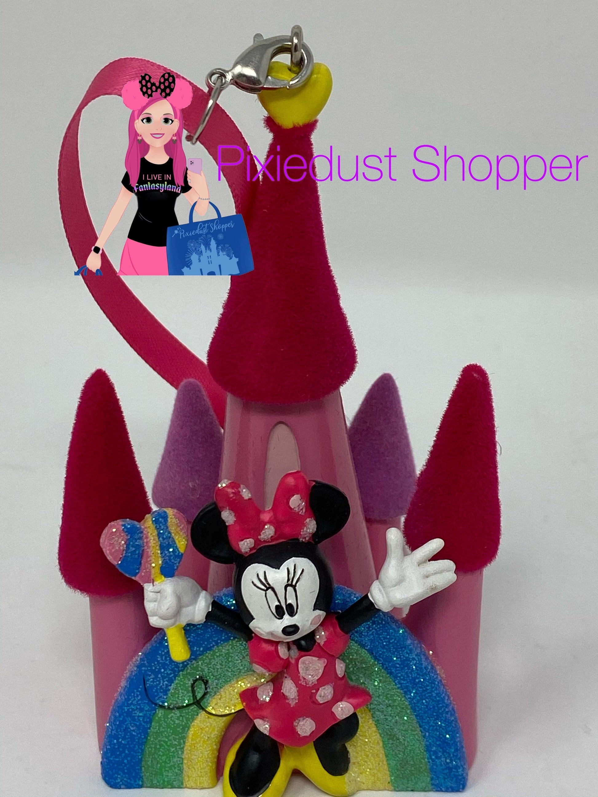 Disney Minnie Mouse Glitter and Rainbow Pink Castle Ornament - World of Treasures