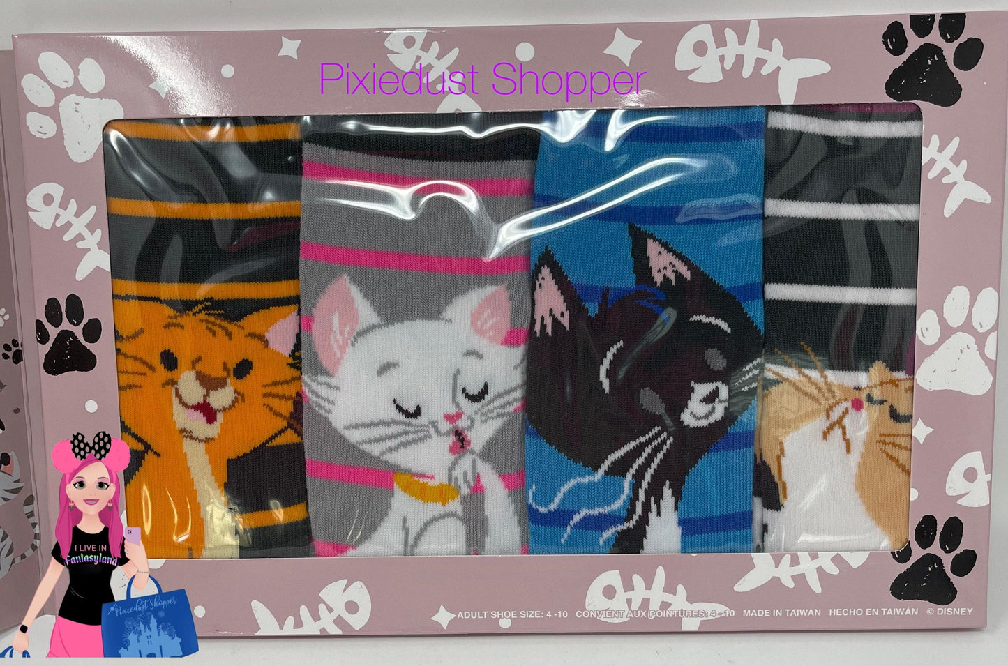 Disney Cats 4 Pairs Crew Socks Gift Pack - World of Treasures