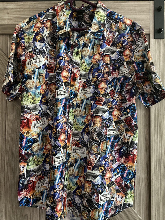 Disney Star Wars Empire Strikes Back 40th Anniversary Skywalker Collage Camp Shirt by Our Universe - World of Treasures