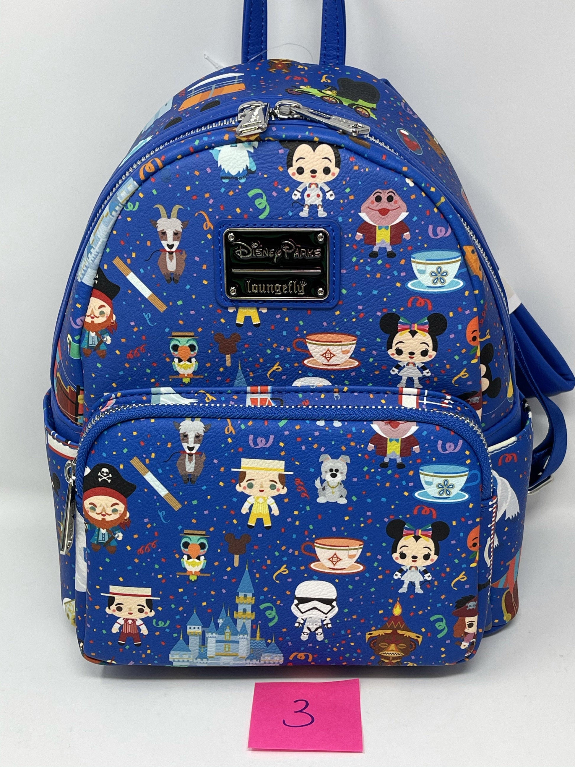 Disney Parks Icons Celebration Loungefly Backpack-Castle, Haunted Mansion, Orange Bird, Balloons, Mickey Snacks - World of Treasures