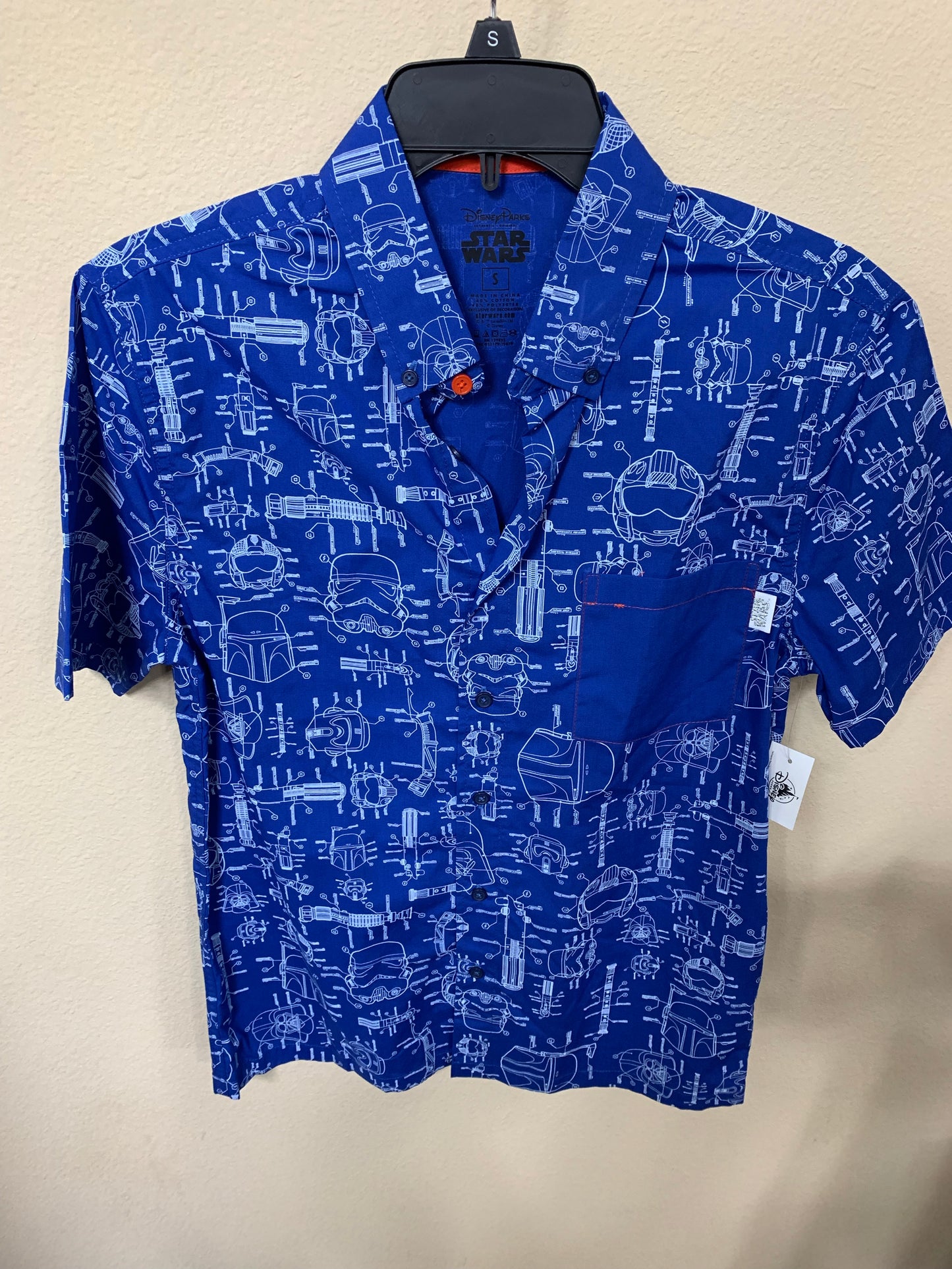 Disney Star Wars Blue Print Button Camp Shirt