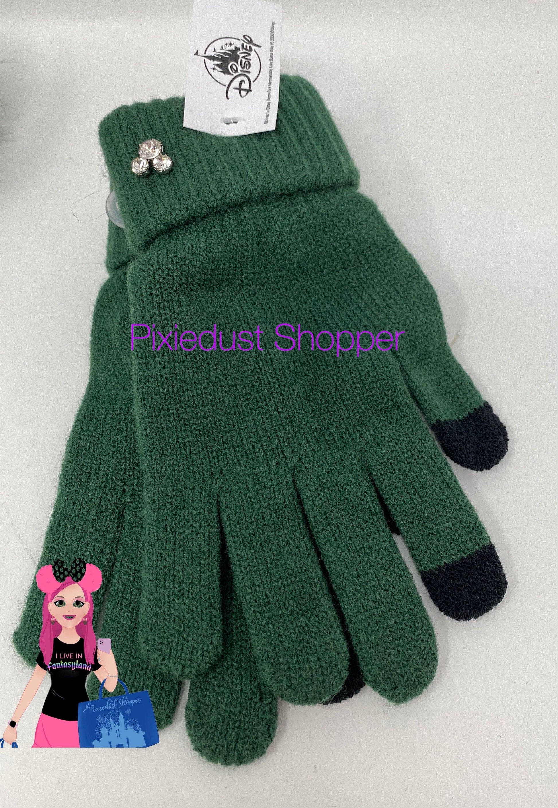 Disney Emerald Green Mickey Rhinestone Pom Pom Hat or Tech Gloves - World of Treasures