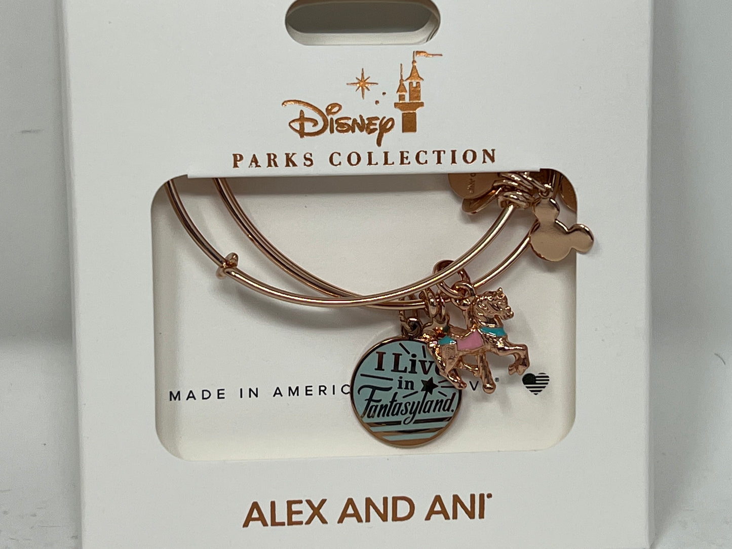 Disney I Live in Fantasyland Alex and Ani Double Bracelet Bangle Set Rose Gold