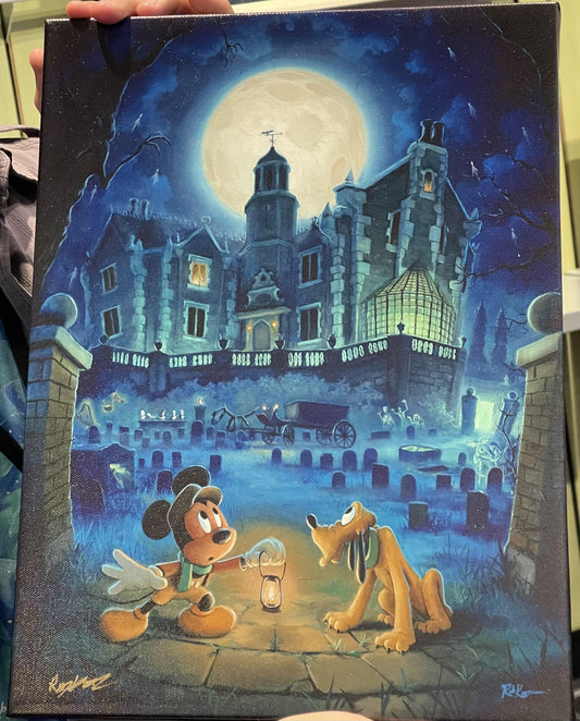 Disney Haunted Mansion at Moonlight SIGNED Rob Kaz Wrapped Canvas 12x16” - World of Treasures