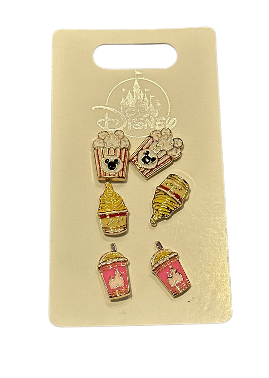 Disney Snacks 3 Earring Stud Set- Mickey Popcorn, Dole Whip, Castle