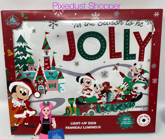 Disney Tis the Season to be Jolly Light Up Mickey and Friends Wooden Sign - World of Treasures