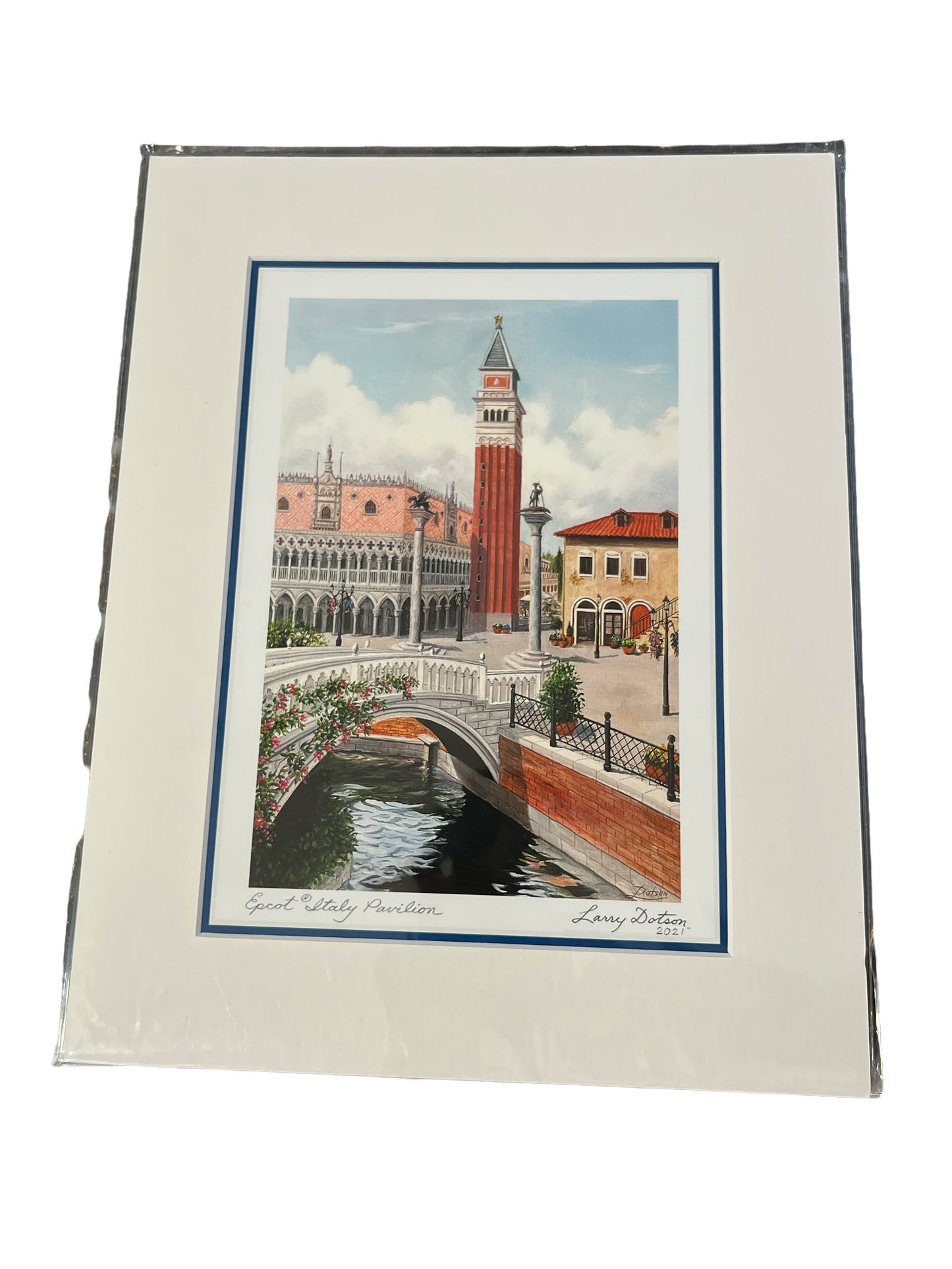 Disney Print “Epcot Italy Pavilion” by Larry Dotson 11x14" Matted Print