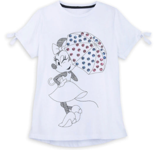 Disney Minnie Sequined Umbrella Ladies Shirt with Tie Sleeves