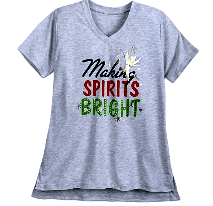 Making Spirits Bright Tinkerbell V-Neck Tinkerbell Women’s Shirt - World of Treasures