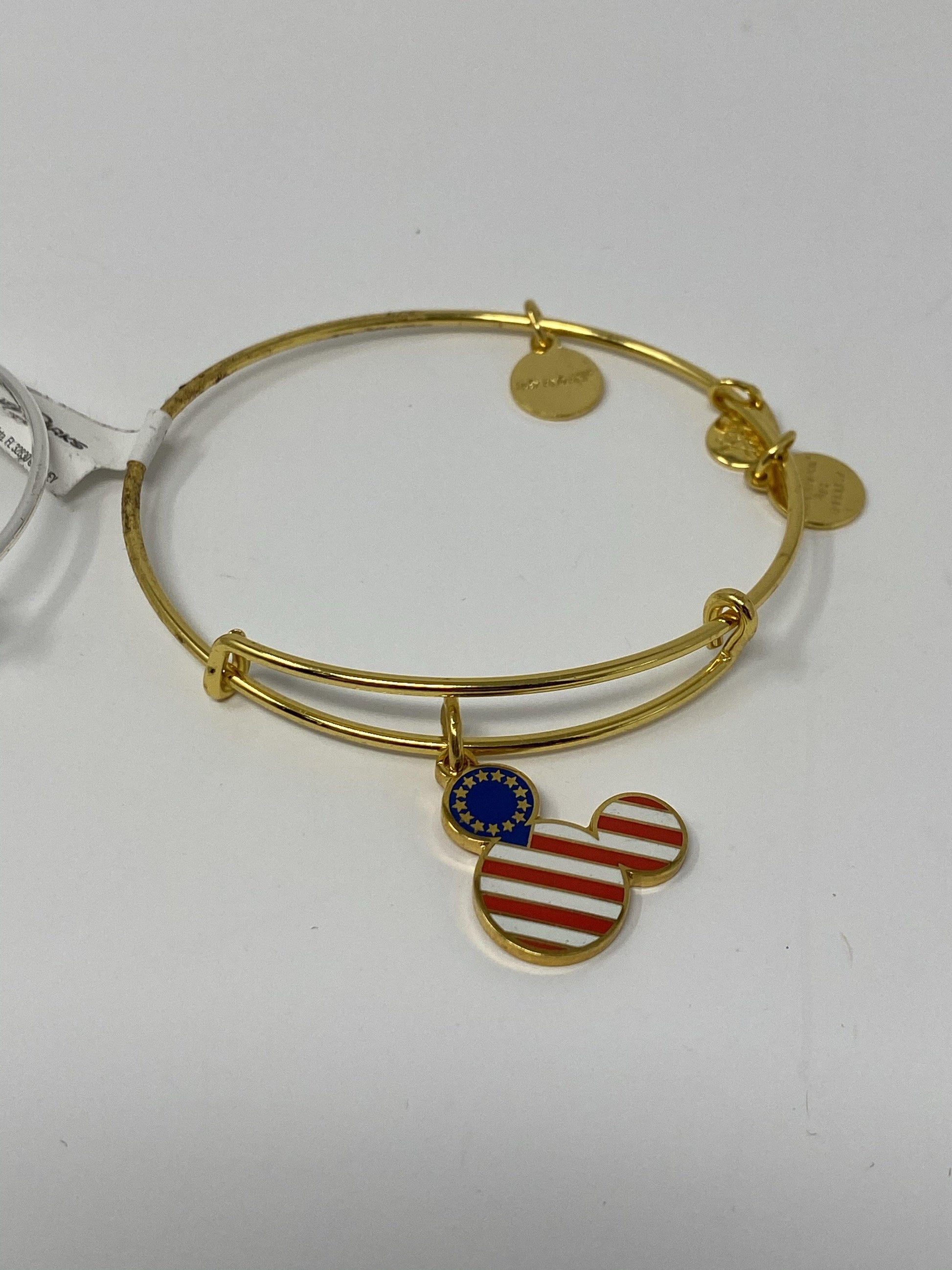 Disney Mickey Mouse Americana Stars and Strips Flag Gold or Silver Alex and Ani Bracelet - World of Treasures