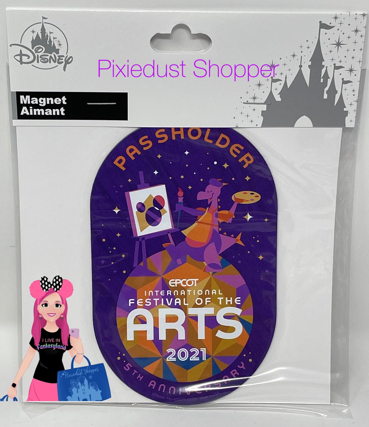 Disney Epcot Festival of Arts 2021 5th Anniversary Figment Passholder Magnet - World of Treasures