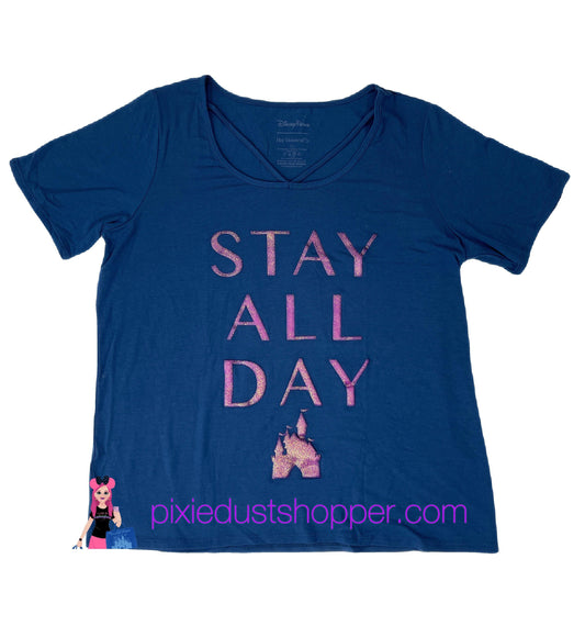 Disney Stay All Day Glitter Castle V Neck By Her Universe - World of Treasures